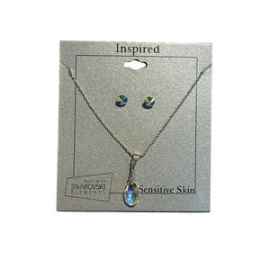 Inspired Necklace Pendant Earrings Set Light Swarovski Elements Silver Tone